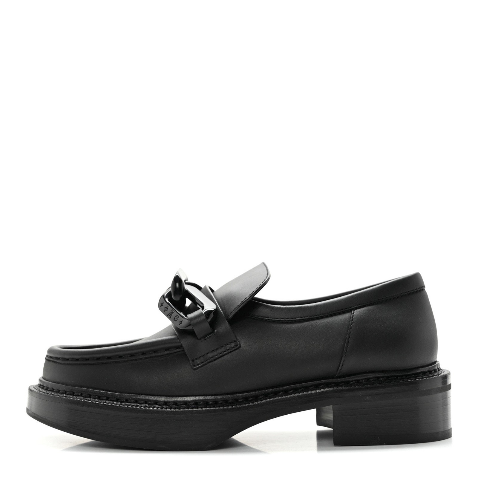 Louis Vuitton Nib Academy Black Calfskin Oversized Lv Chain Loafers 37